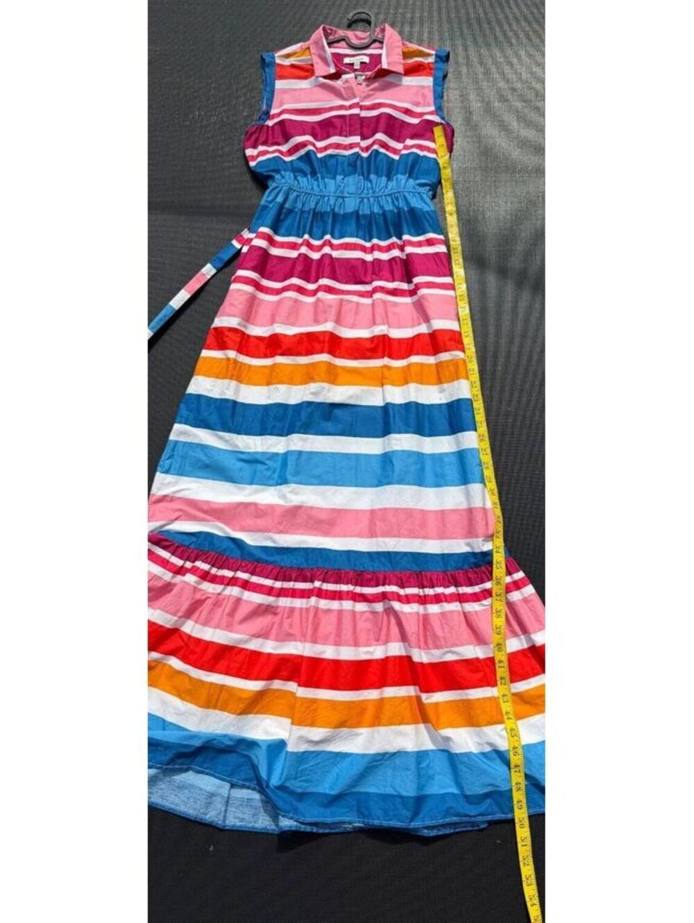 Kensie Women's Size 8 Multicolor Striped Waist Tie Sleeveless Cotton Maxi Dress - Picture 7 of 7